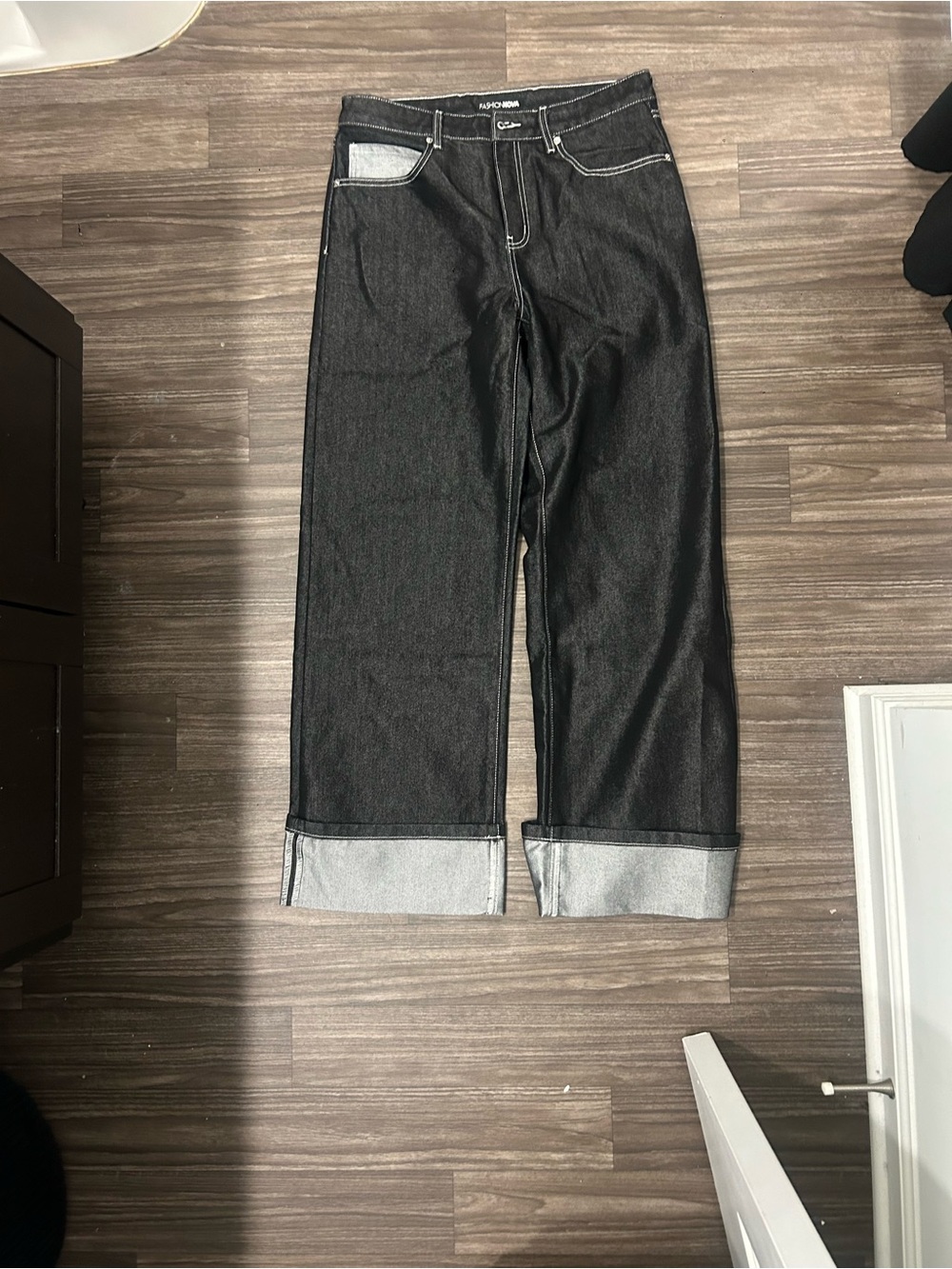 Fashion Nova Men's Black Raw Denim Relaxed Jeans